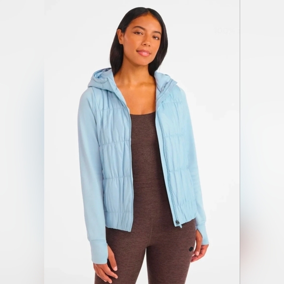 Womens Avia SkyBlue Quilted Jogger Athletic Light weight Coat Jacket Hooded - Picture 2 of 11